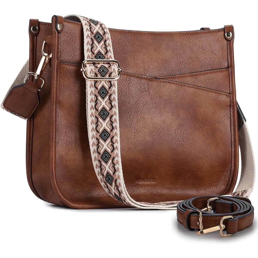 Vegan Leather Shoulder Bag Women Crossbody Bucket Bag 2 Straps Stylish